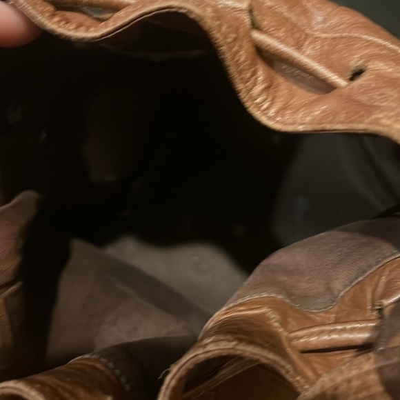 Vintage Brown Leather Drawstring Bucket Bag with Silver Hardware - Picture 8 of 9